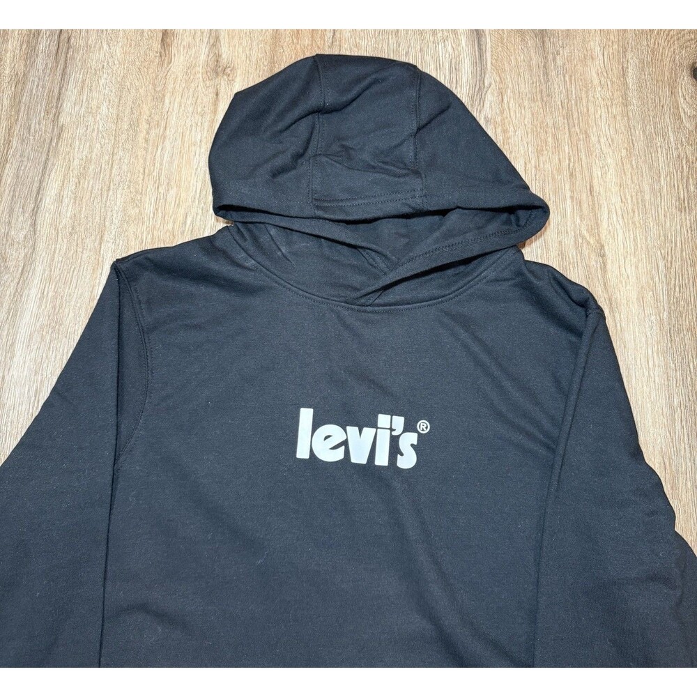 Levi’s Hoodie Sweatshirt Pullover Hoodie Black White Spellout Youth Size XL NWT - Picture 3 of 5